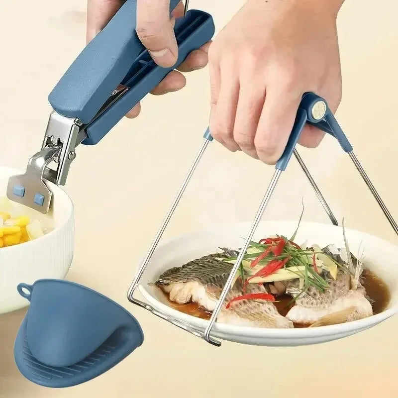 3-Piece Silicone Pot Holder Gripper Clip Set | Non-Slip Kitchen Tongs