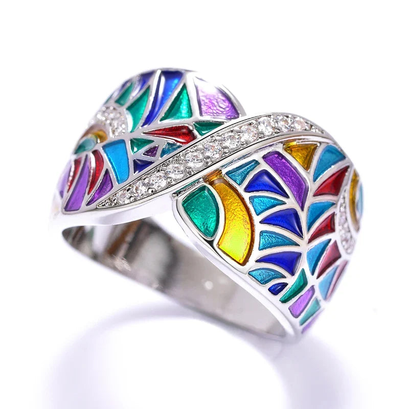 Huitan Colorful Enamel Cubic Zirconia Cocktail Ring for Women