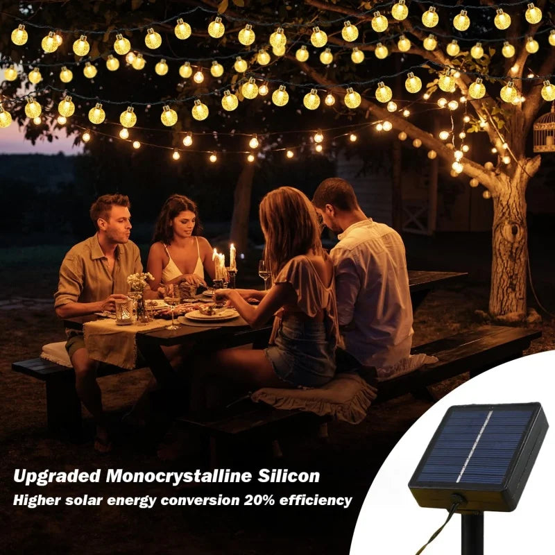 Solar String Lights Outdoor – LED Crystal Bubble Ball, 8 Modes