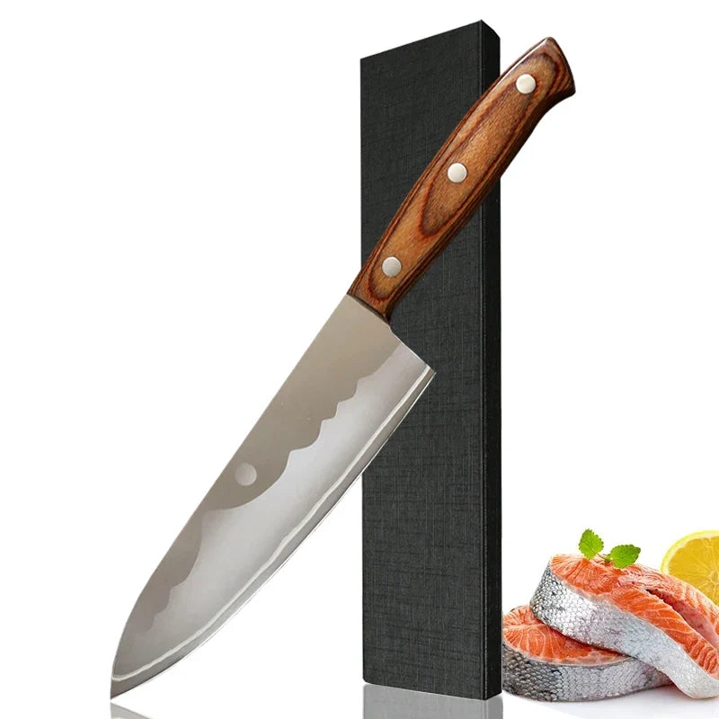 Japanese Seiko Sushi Chef Knife – Wave Edge Carbon Steel & Gift Box