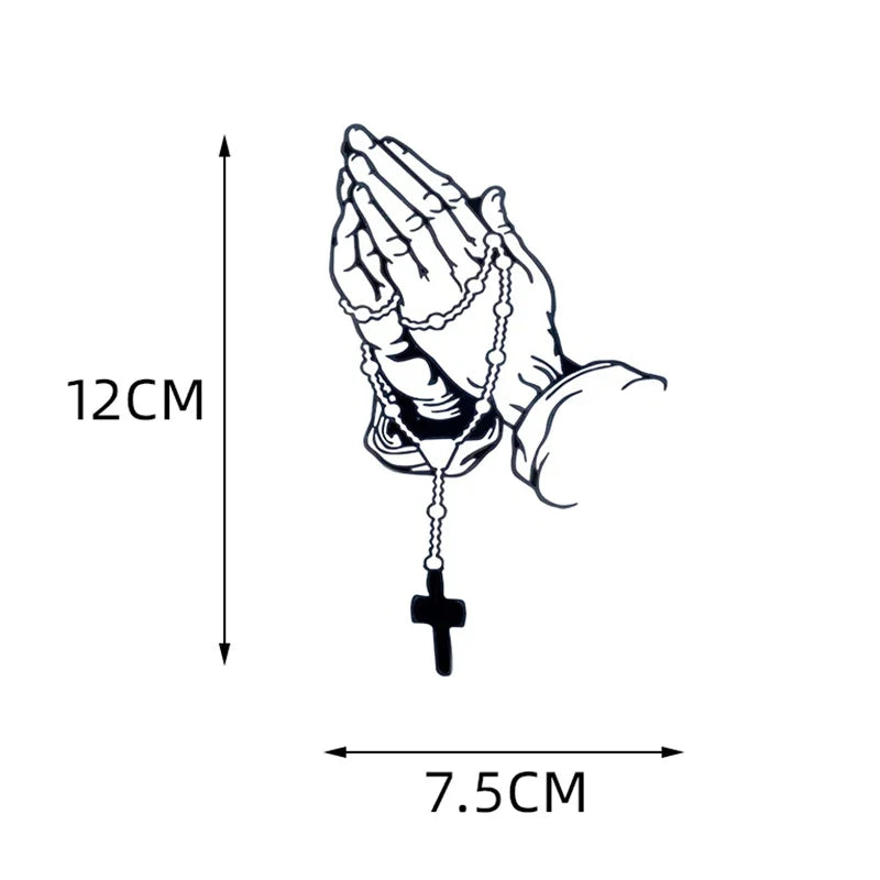 Praying Hands Rosary Car Sticker – Waterproof Religious Decal