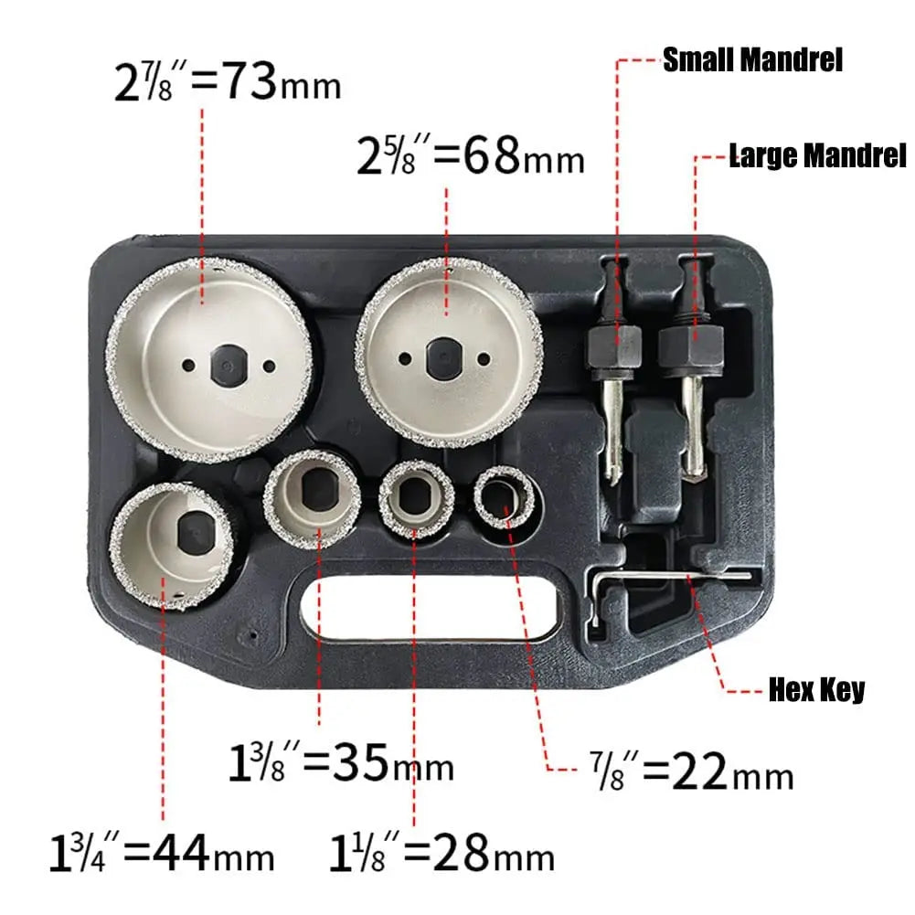 9-Pc Diamond Core Drill Bit Hole Saw Kit – Tile & Stone