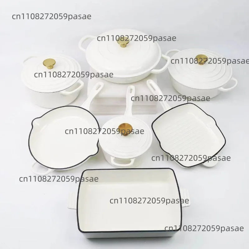 7-Piece Enamel Cast Iron Cookware Set – Pots, Pans & Skillet