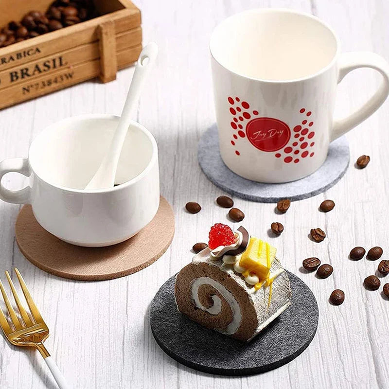 10-Pack Round Felt Coasters – Heat-Resistant Table Protectors