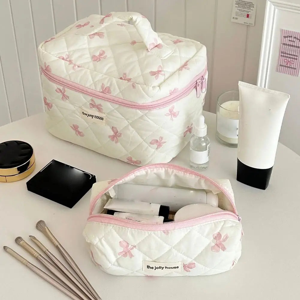 Quilted Floral Makeup Bag Set – 3 Sizes Travel Cosmetic Organizer