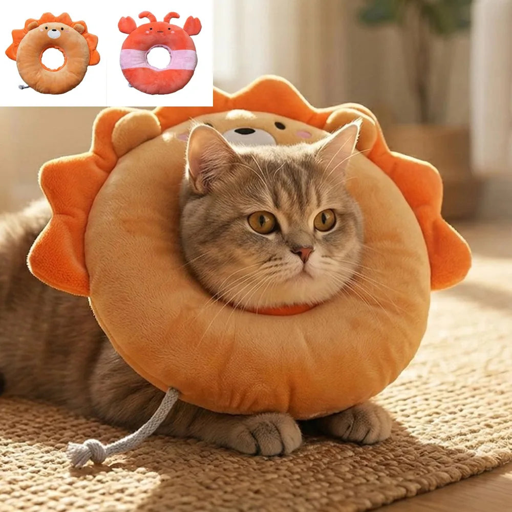 Soft Plush Pet Recovery Collar | Fun Crab & Lion Design