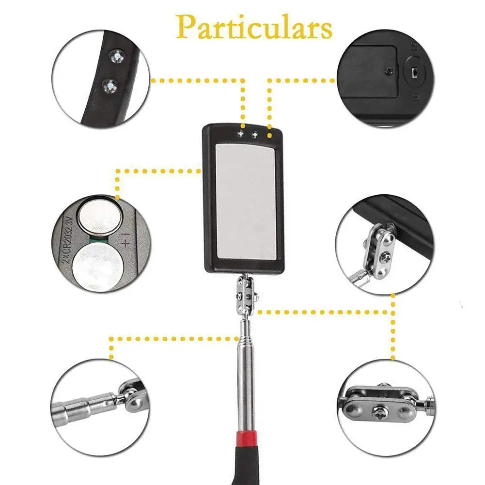 Telescoping LED Inspection Mirror – 360° Swivel & Extendable