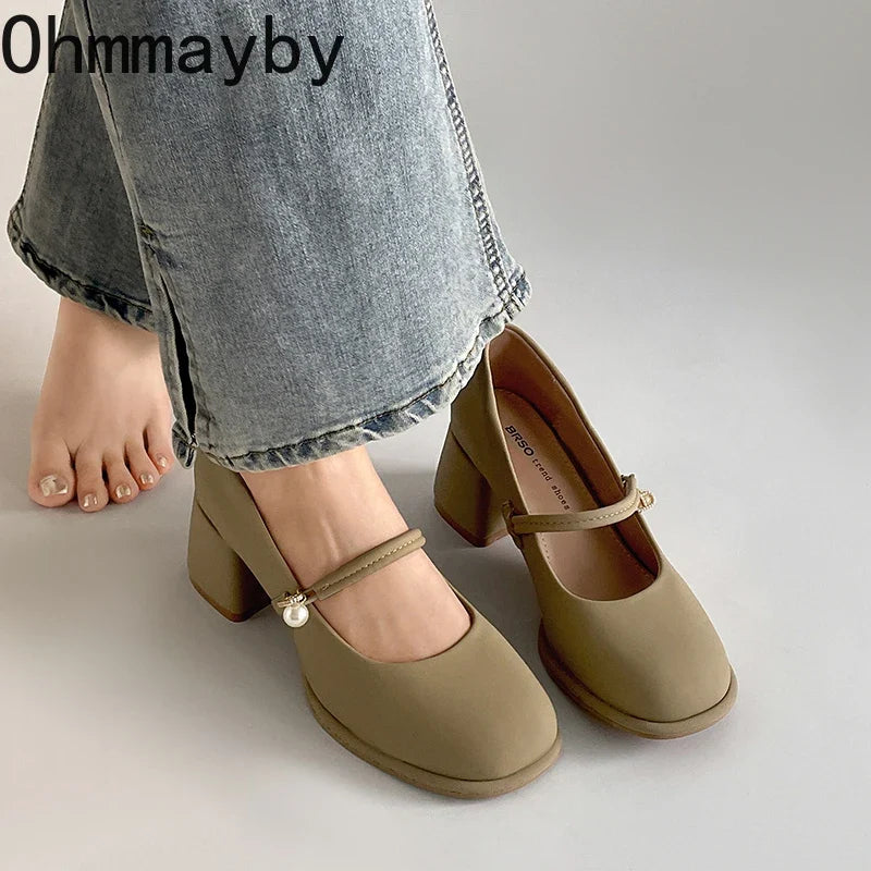 Women's Mary Jane Block Heel Pumps – Square Toe Dress Shoes