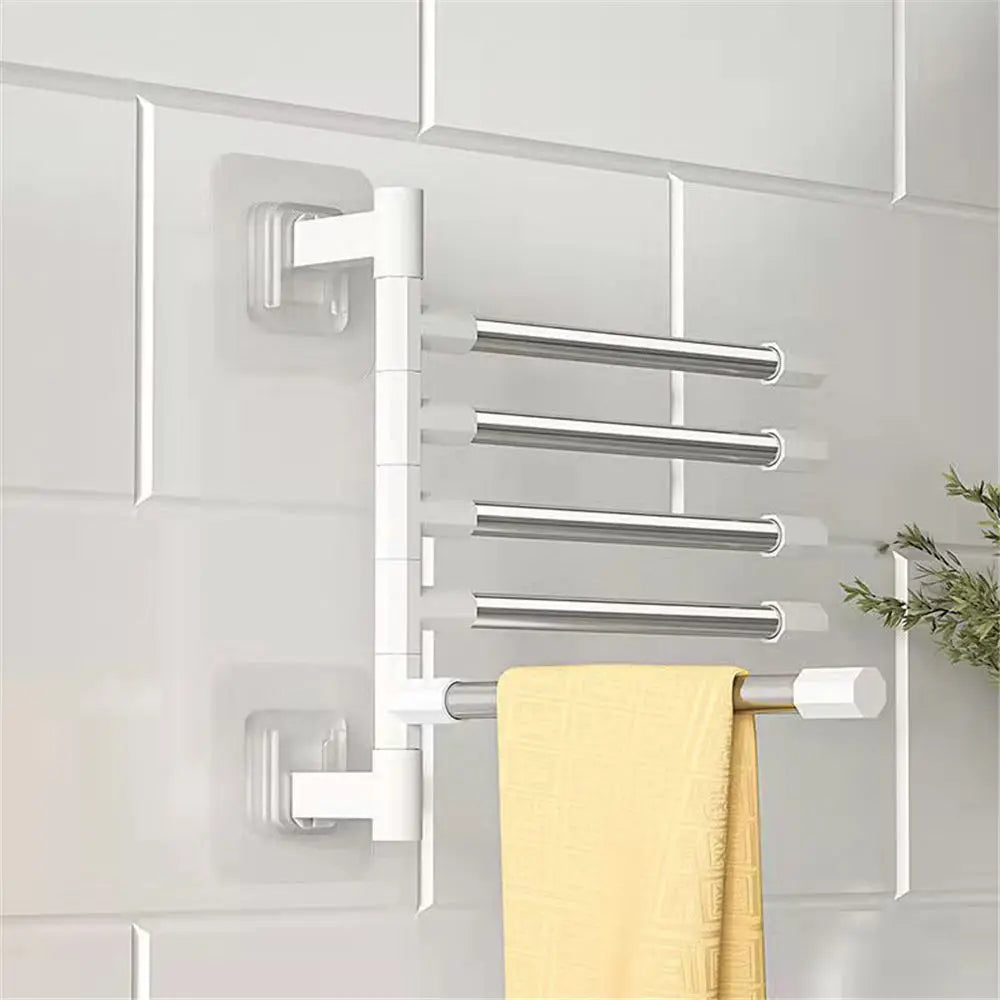 Silver Aluminum Swing Arms Towel Rack Save Space 2-8-Bar Hanger Wall
