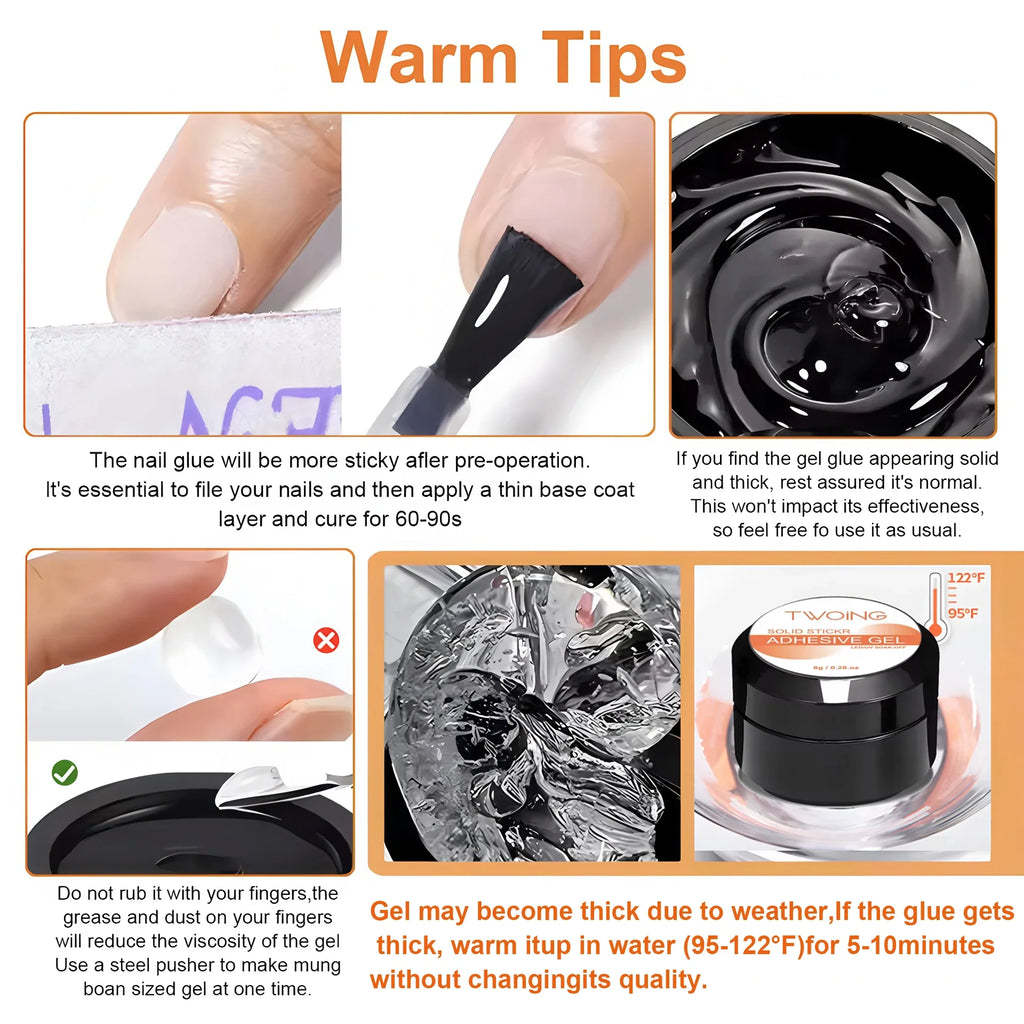 TWOING Multifunctional Solid Nail Tips Gel Non-stick Hand Rhinestone