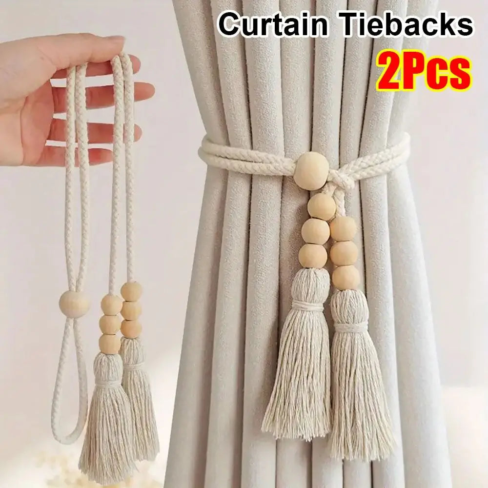 Curtain Tiebacks Tassels Fixed Nordic Tying Rope Wooden Bead Simple