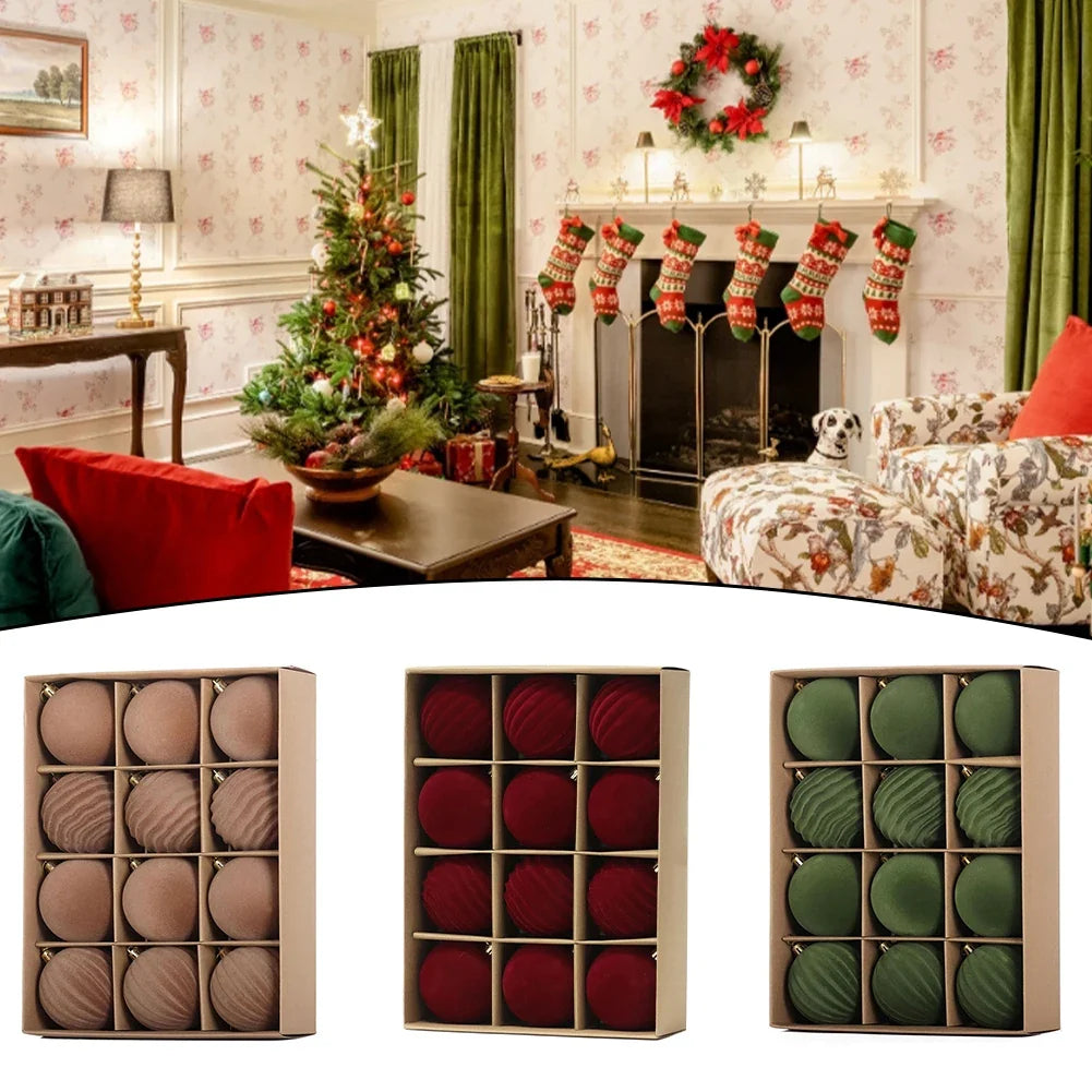 Flocked Christmas Ball Ornaments Set – 6cm & 8cm | Holiday Décor