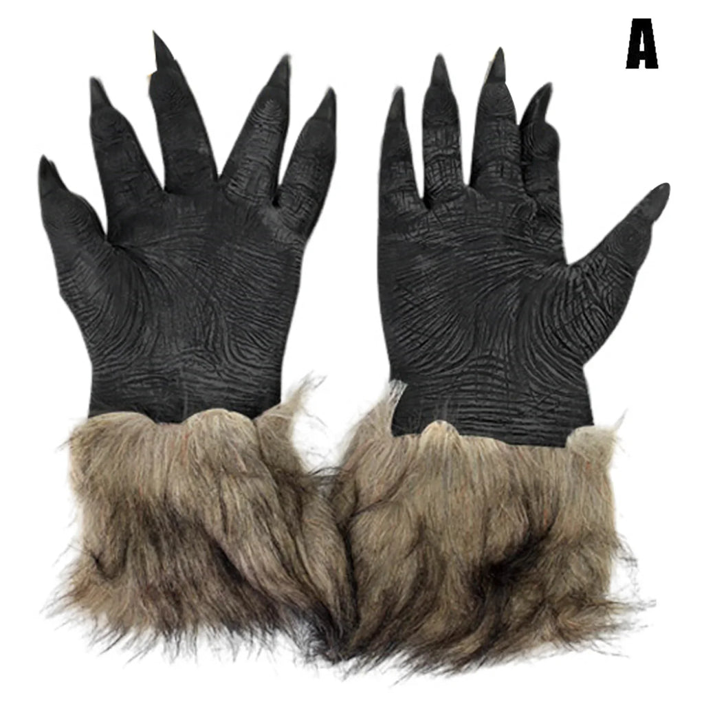 Halloween Wolf Mask & Plush Gloves Cosplay Costume Set