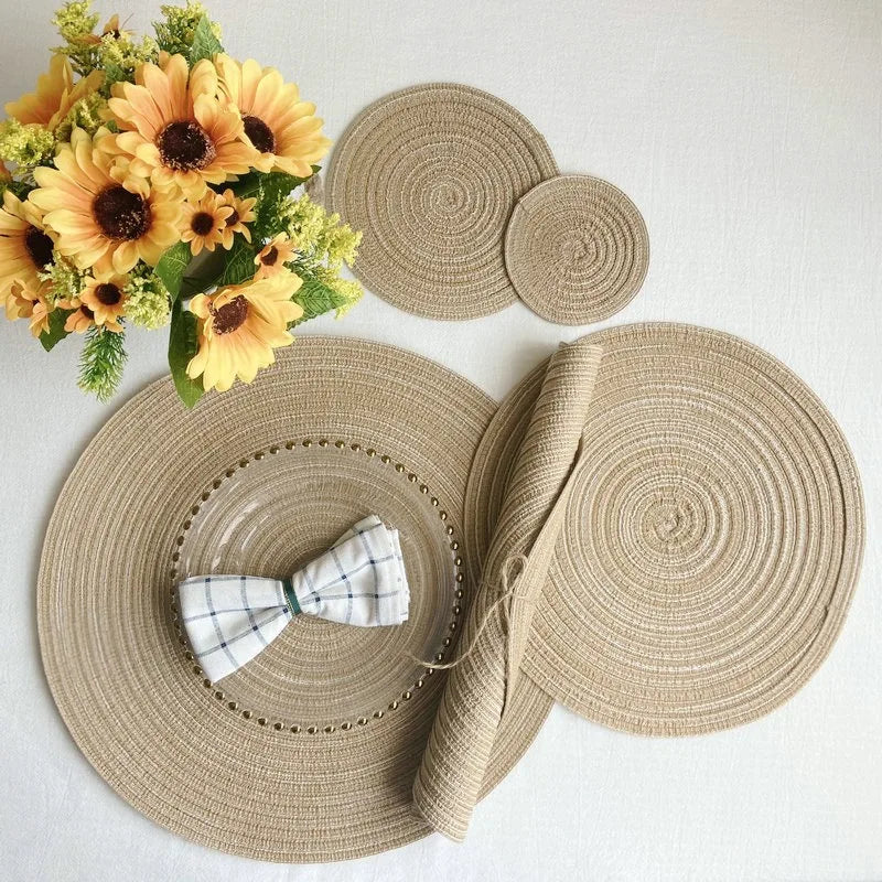 Nordic Round Woven Placemat | Ramie Cotton Yarn Table Mat