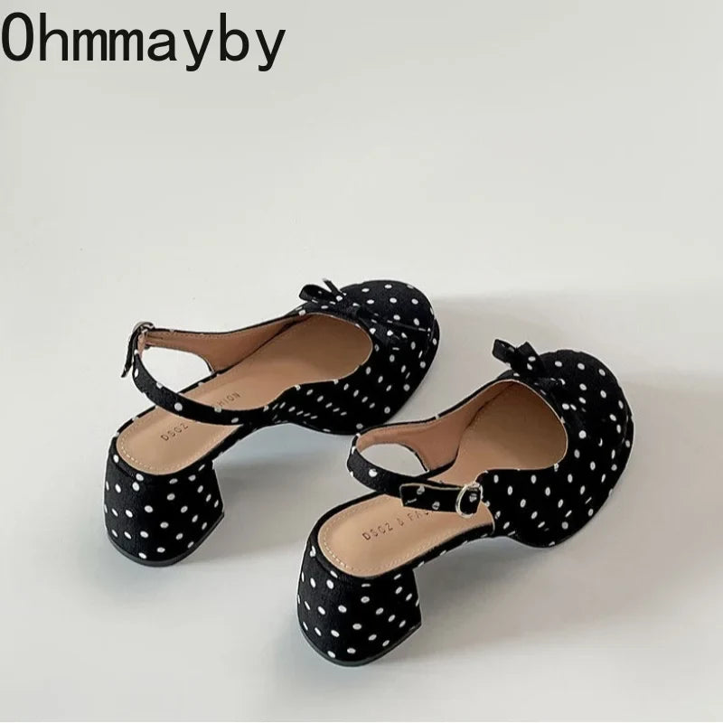 Women's Polka Dot Bow Slingback Sandals | Square Heel