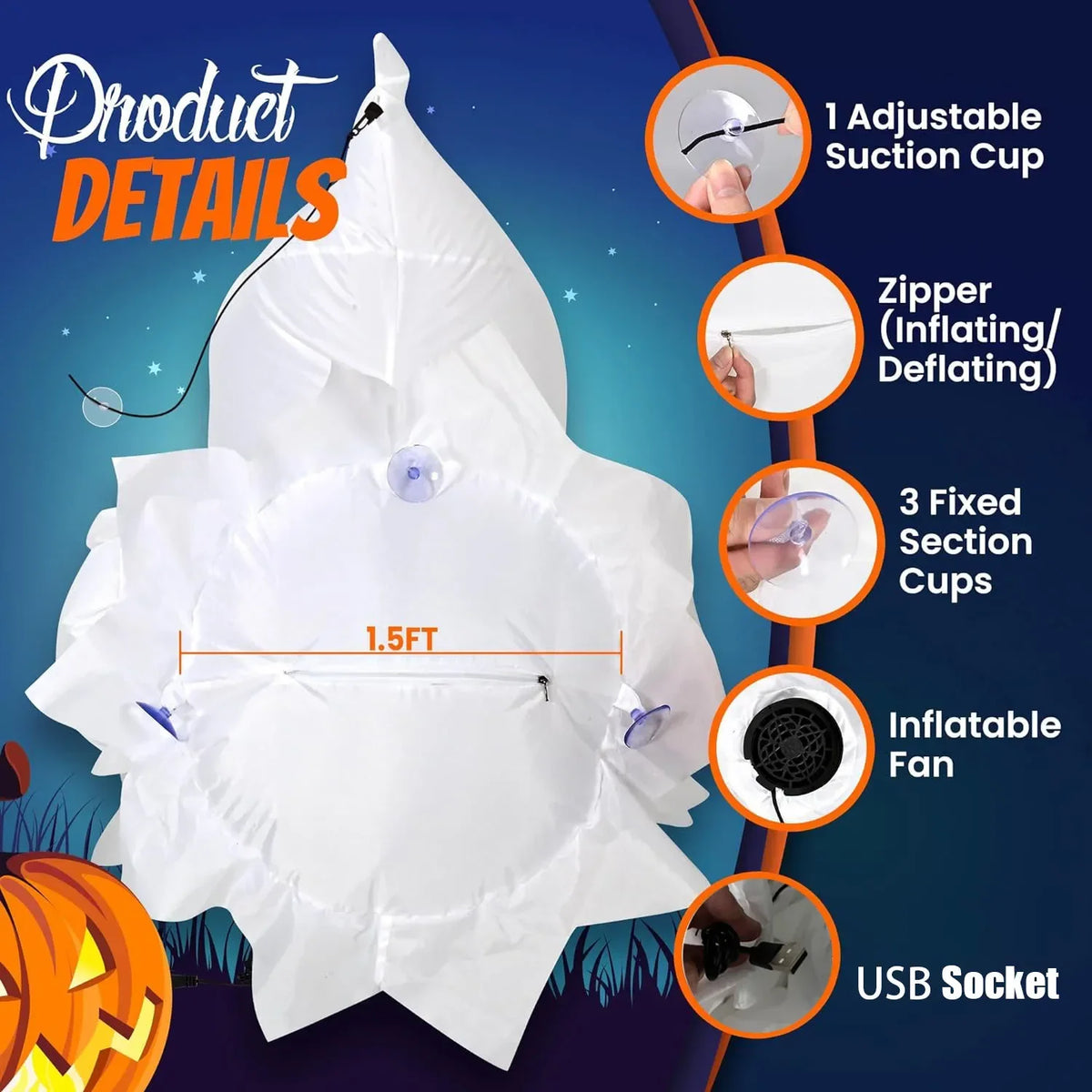 Inflatable Halloween Ghost Decoration | LED Eyes | 1M Airblown