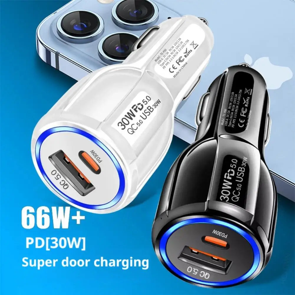 Dual-Port Car Charger QC5.0 & PD 30W Fast Charging