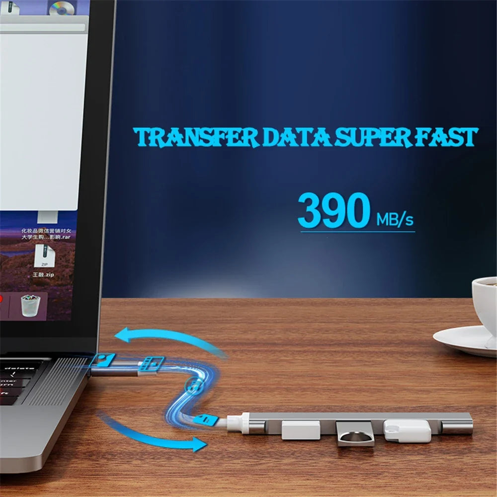 USB-C to 4-Port USB 3.0 Hub OTG Adapter | 5Gbps MacBook PC
