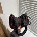 Corduroy Mini Shoulder Bag | Strawberry Print Half Moon Tote