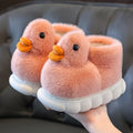 Kids Kawaii Duckling Fuzzy Slippers – Warm Winter Fur Slides