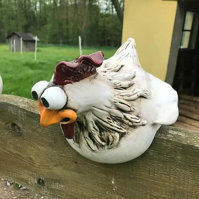 Funny Chicken Fence Decoration – Resin Rooster Garden Ornament