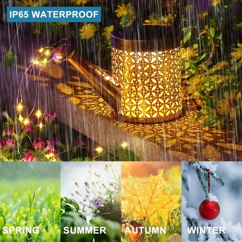 Solar Watering Can LED Garden Light | Retro Iron Stake Decor