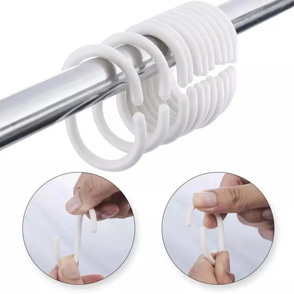 12-Pack Plastic C-Type Shower Curtain Hooks – Smooth Glide