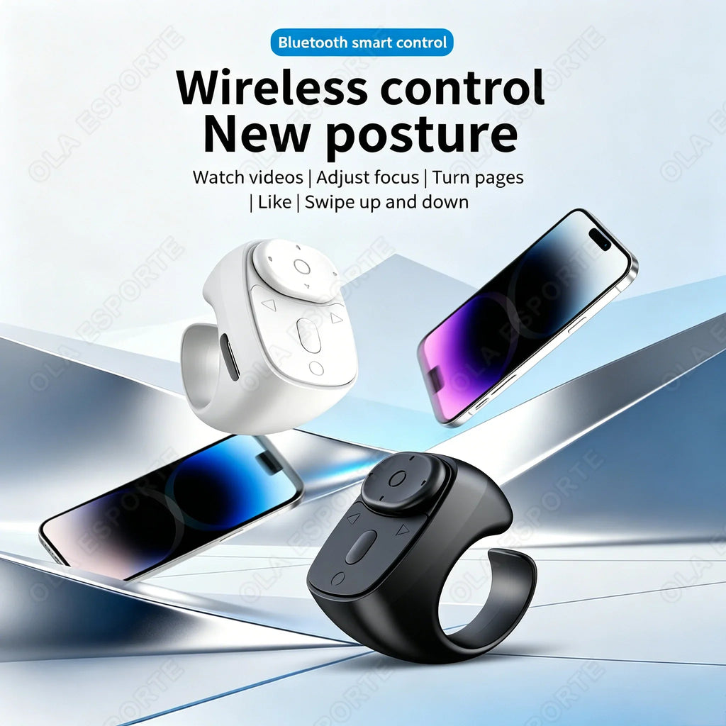 Bluetooth Ring Remote – Page Turner, Camera Shutter & Scroller