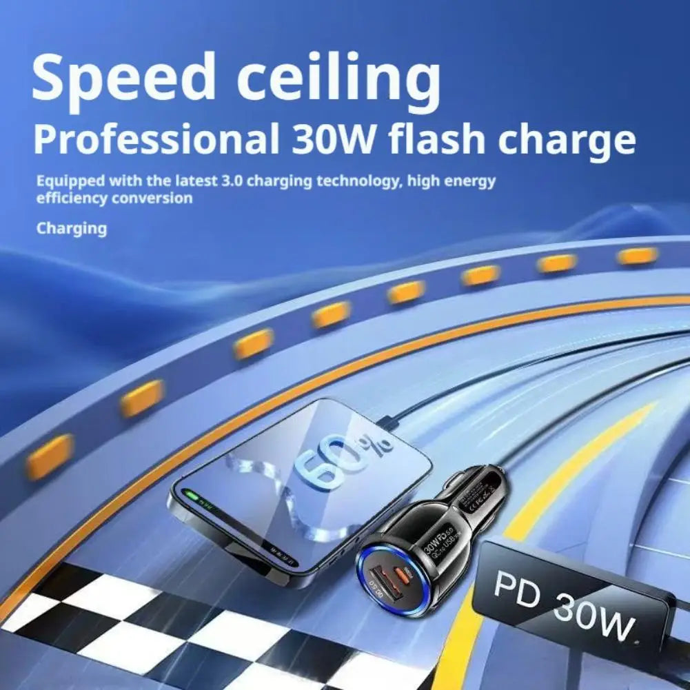 Dual-Port Car Charger QC5.0 & PD 30W Fast Charging