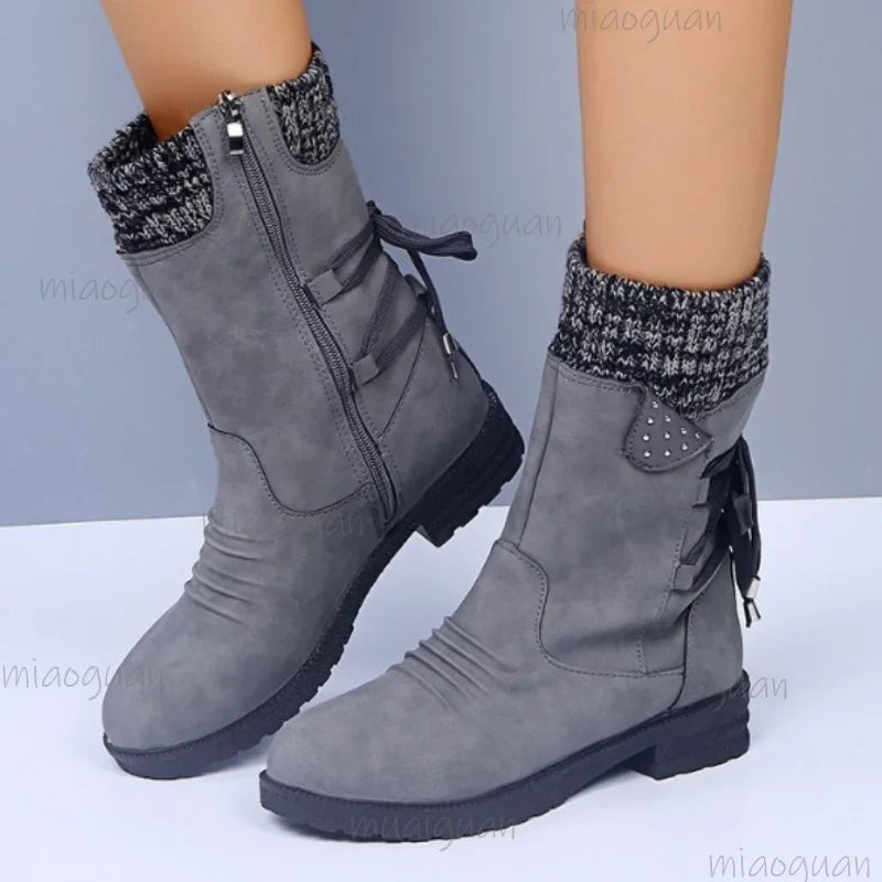 Women's Lace-Up Platform Wedge Mid-Calf Boots | Anti-Slip