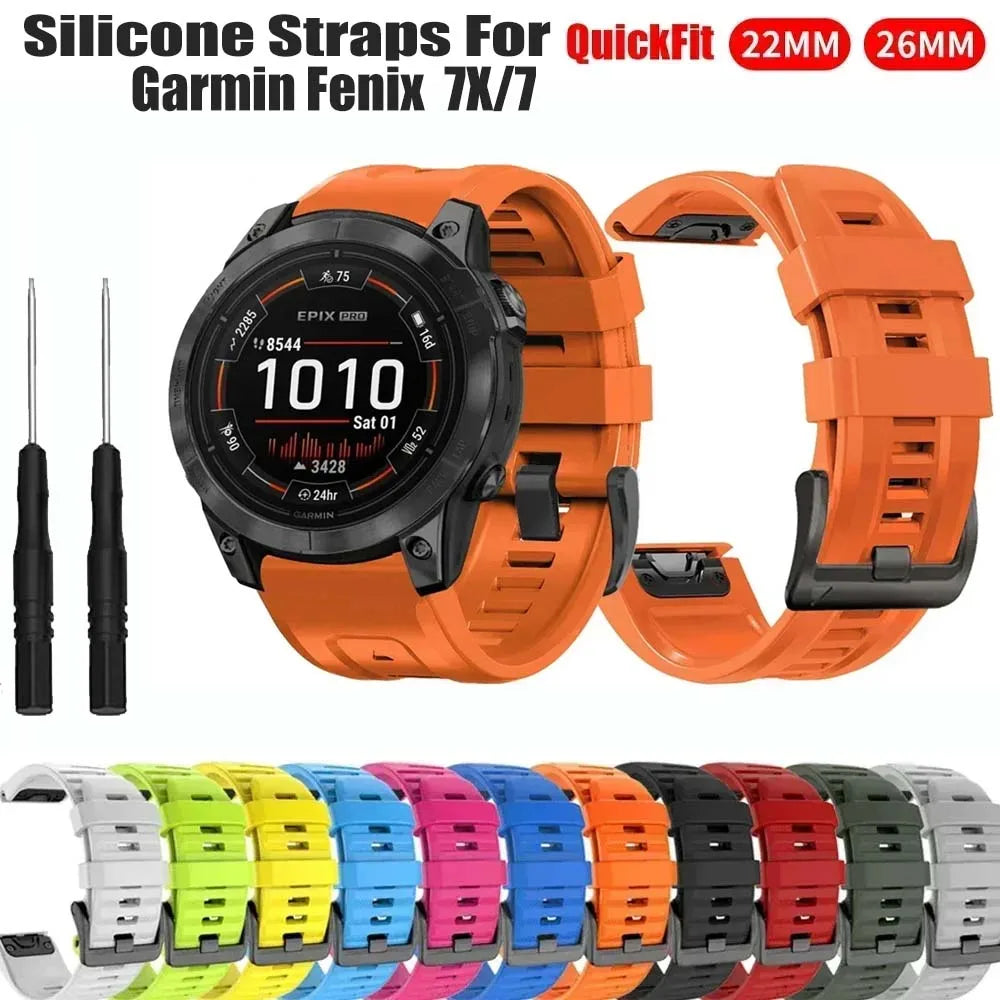 Silicone Watch Band for Garmin Fenix 7X 6X 5X – 22mm & 26mm