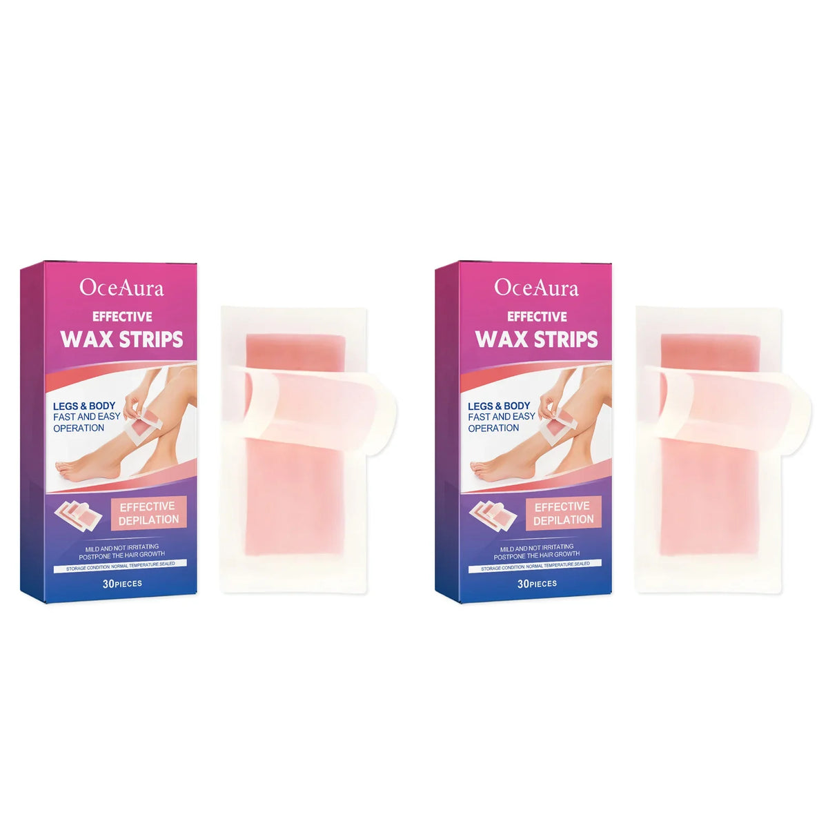 OceAura Painless Hair Removal Wax Strips 30pc – Face & Body