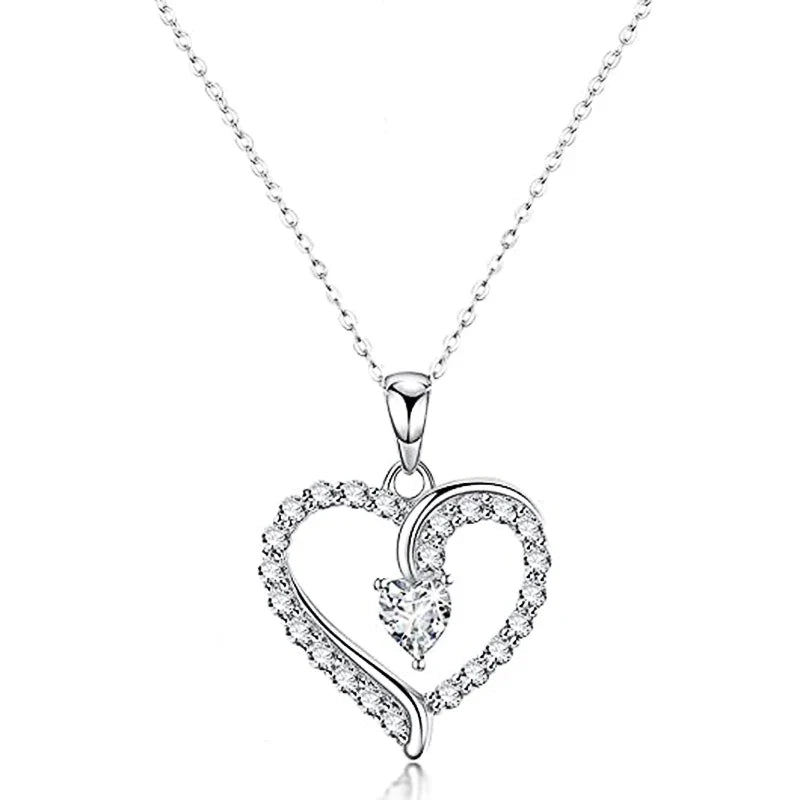 Huitan Heart Pendant Necklace – Full CZ Women's Wedding Jewelry