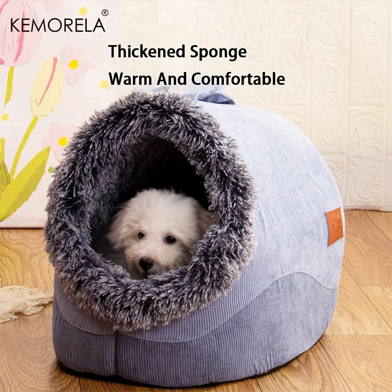 KEMORELA Plush Striped Cat & Dog Bed – Cozy Indoor Pet House