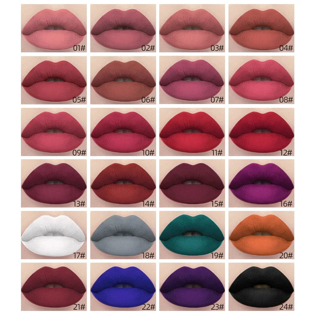 QiBest 24 Colors Matte Liquid Lipstick | Waterproof, Non-Stick
