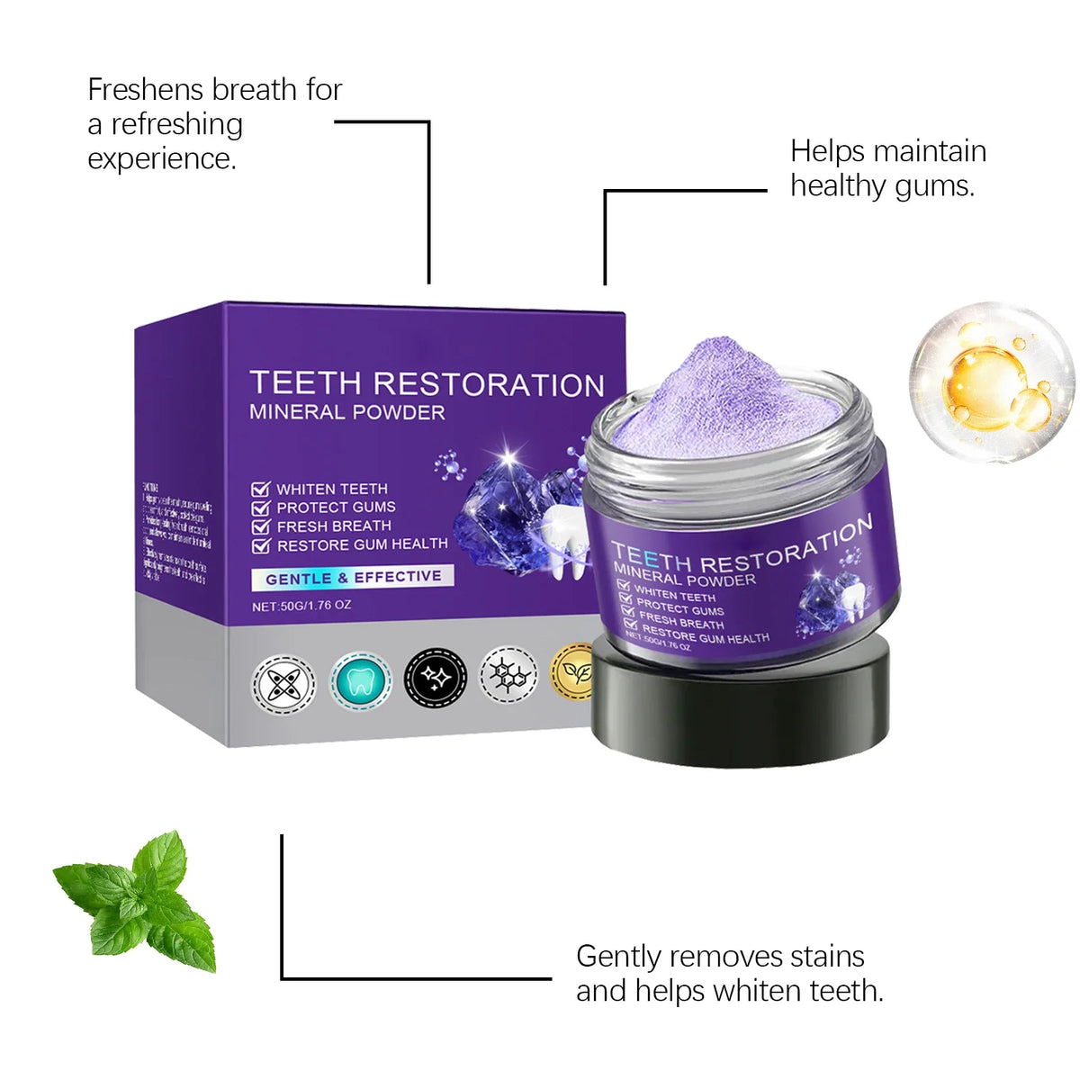 Purple Mineral Tooth Powder – Whitening & Stain Removal 50g