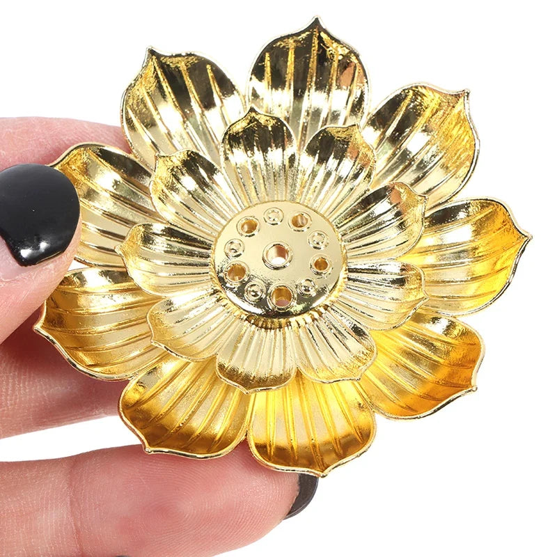 Gold Incense Burner Stick Holder – Buddhist Flower Plate Base