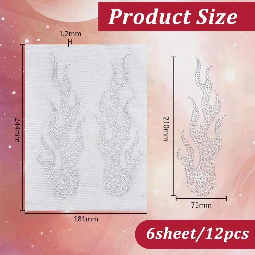 Hotfix Glass Rhinestone Flame Iron-On Patches – 6 Sheets