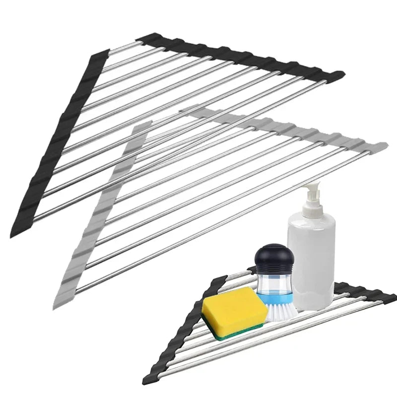 Triangle Foldable Dish Drying Rack – Stainless Steel Sink Caddy