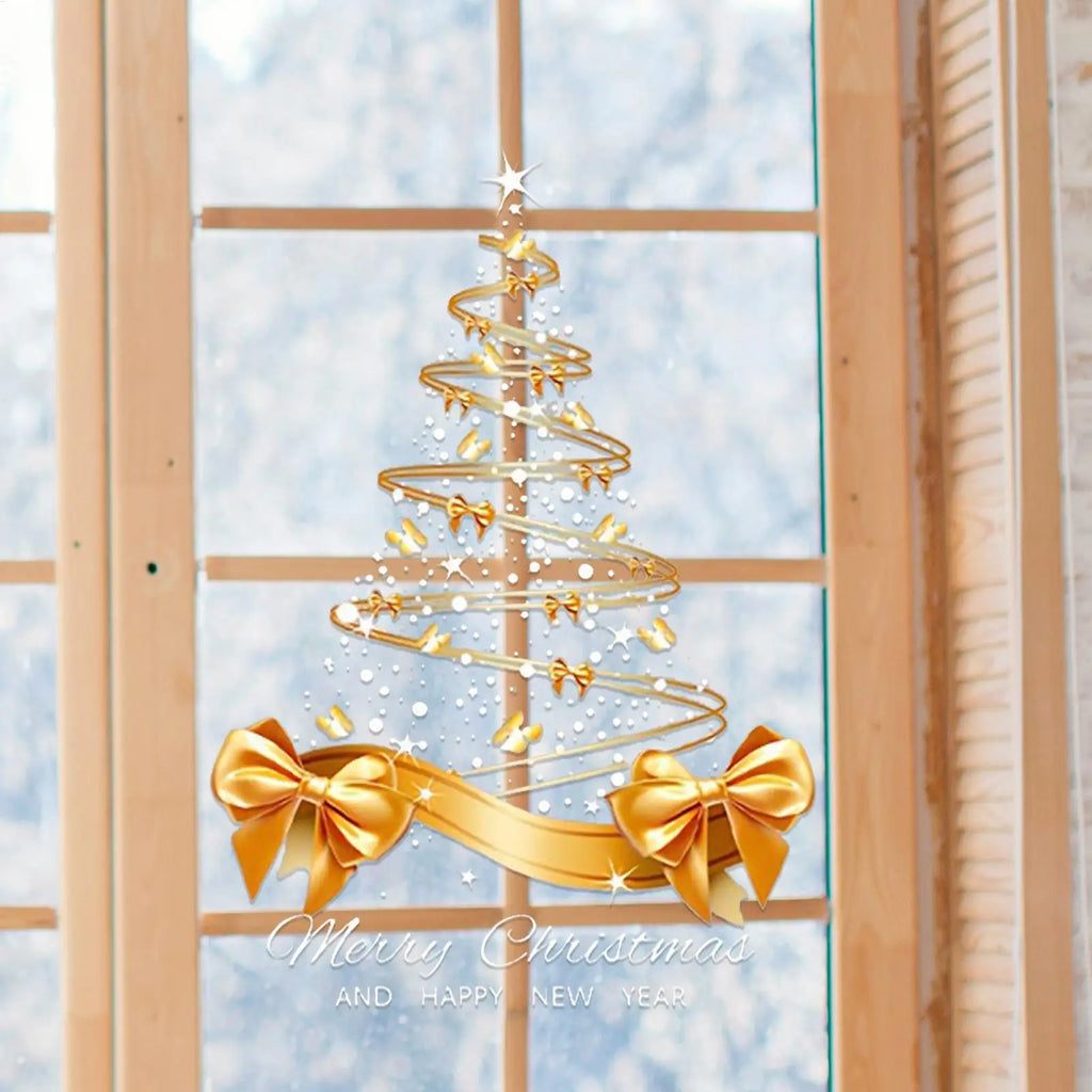 Christmas Window Clings 25 59x17 Mural Pvc Double-sided Golden Tree