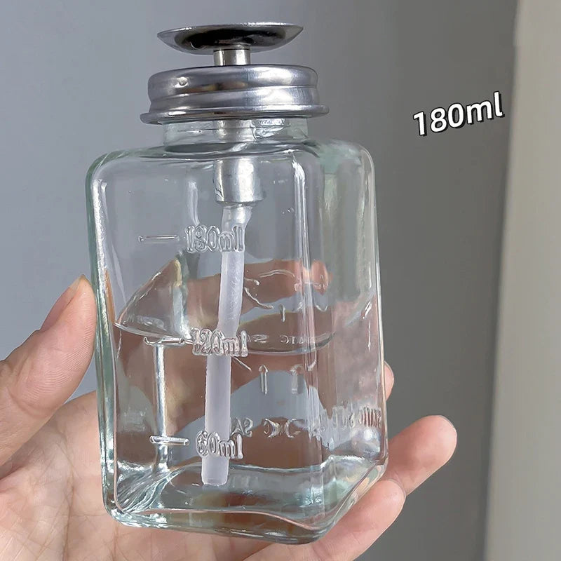 180ml Glass Push-Down Pump Dispenser | Refillable Nail Remover Bottle