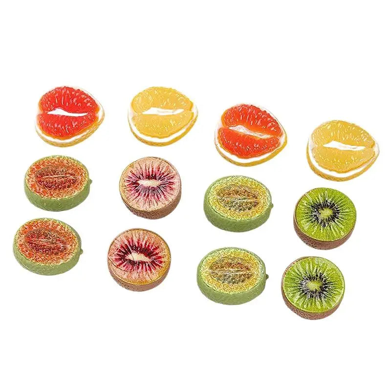 10pcs Resin Mini Fruit Charms – Kiwi, Grapefruit & Papaya DIY