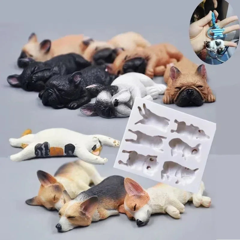 3D Sleeping Dog Silicone Mold – Corgi & Bulldog Cake Decor