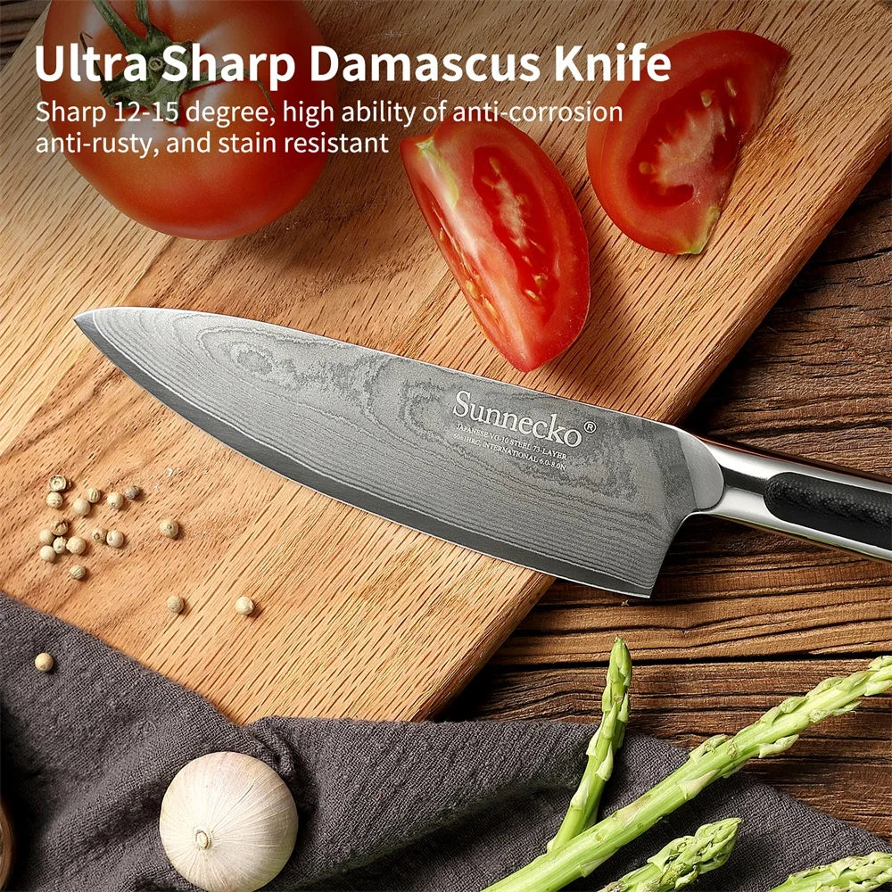 Sunnecko Damascus Steel Chef's Knife Set – VG-10 Japanese Knives