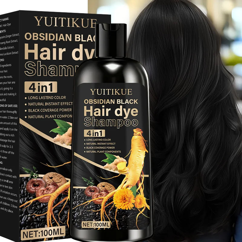 YUITIKUE Black Hair Color Shampoo – 4-in-1 Plant Formula 100ml