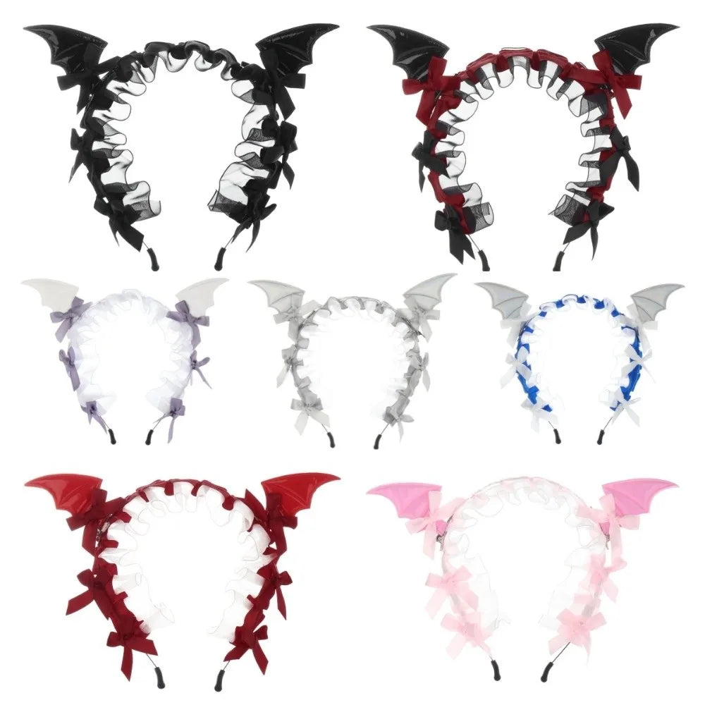 Gothic Bat Ruffle Lace Headband – Punk Bow Cosplay Hair Hoop