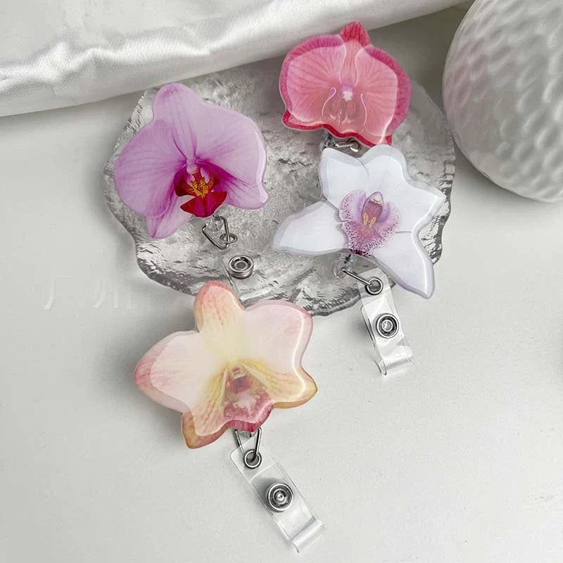 Flower Acrylic Bag Charm | Alligator Clip Retractable ID Holder
