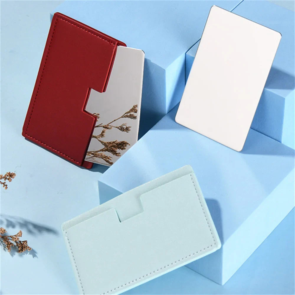 Shatterproof Pocket Makeup Mirror – PU Leather Card Size