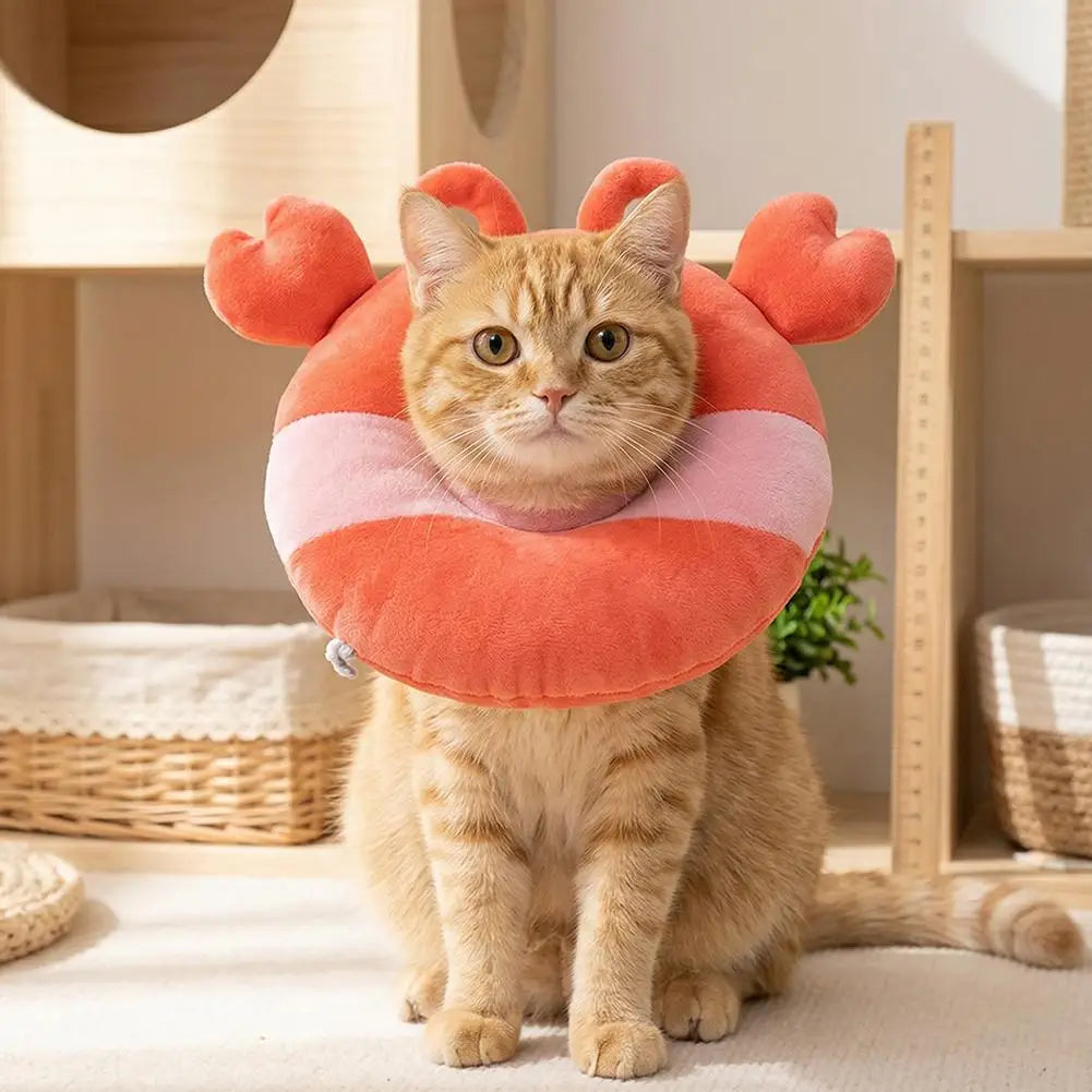 Soft Plush Pet Recovery Collar | Fun Crab & Lion Design