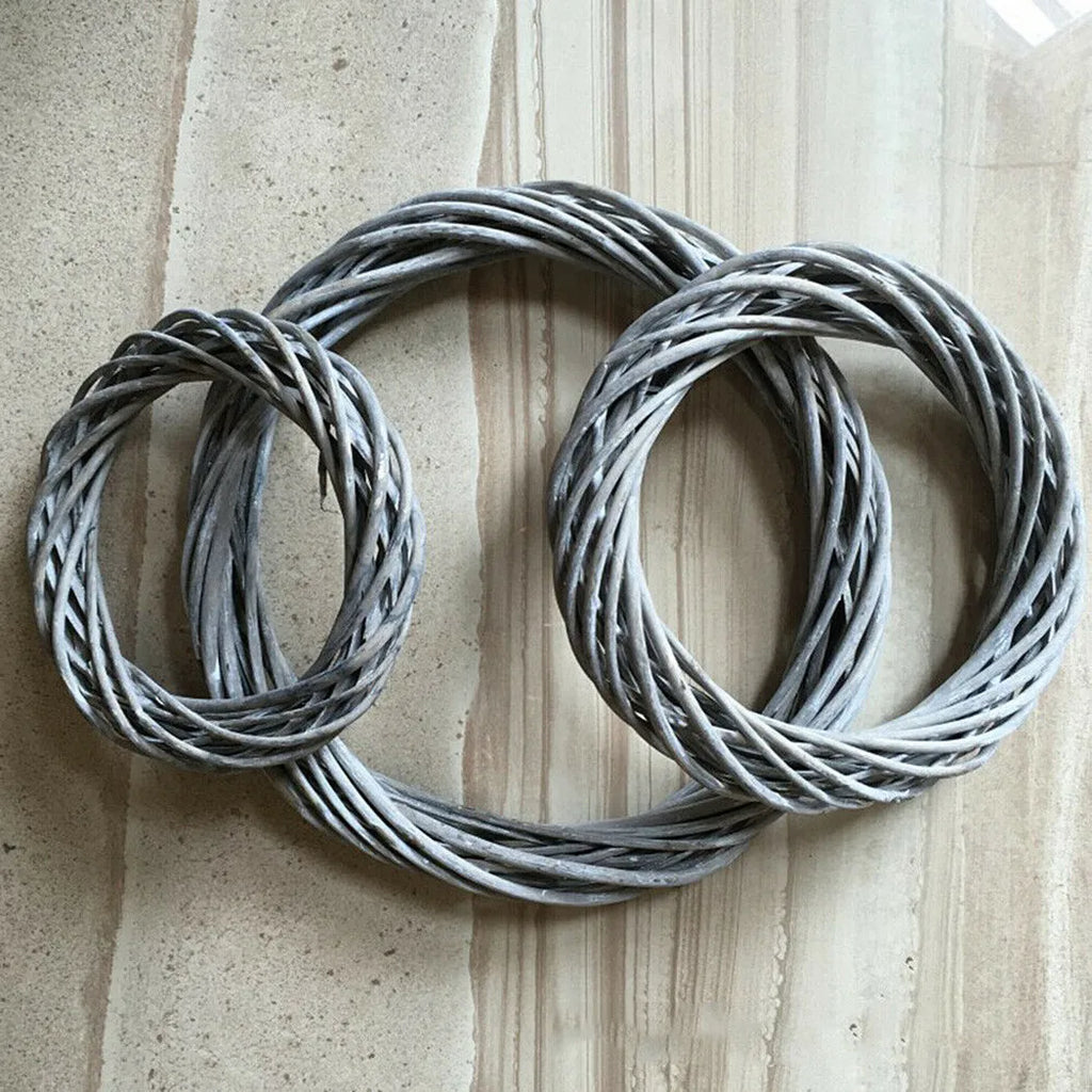 Christmas Rattan Ring Wreath Wicker Vine Garland Hanging Wedding Grey